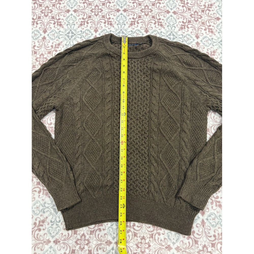 Polo Ralph Lauren Mens Medium Olive Brown Cable Knit Crewneck Sweater Raglan - Picture 4 of 6
